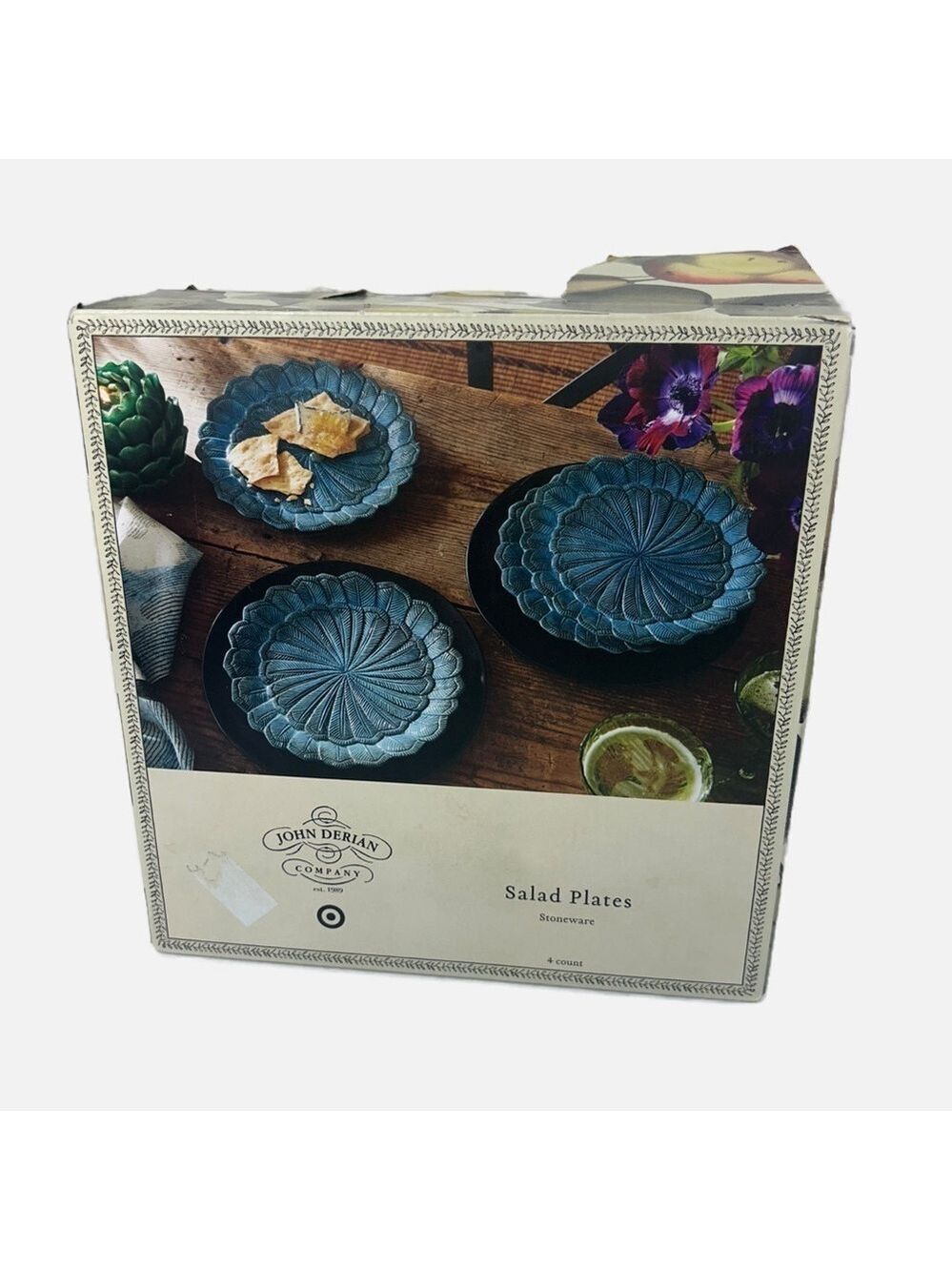 NIB Target John Derian Stoneware Feather Salad Plates Set of 4 Blue 9x1”